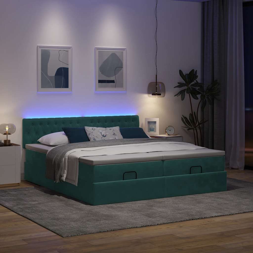 Eleganten-Stil Ottoman-Bett mit Matratzen Dunkelgrün 180x200 cm Samt - Klassische Betten CHY2482300