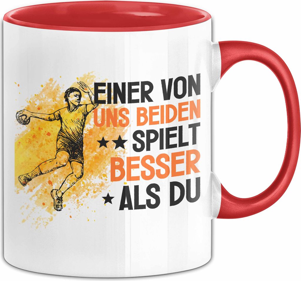 Handball Tasse Geschenk Spruch Für Golf-Spieler Einer Von Uns Beiden Spielt Besser Als Du Becher (Rot)