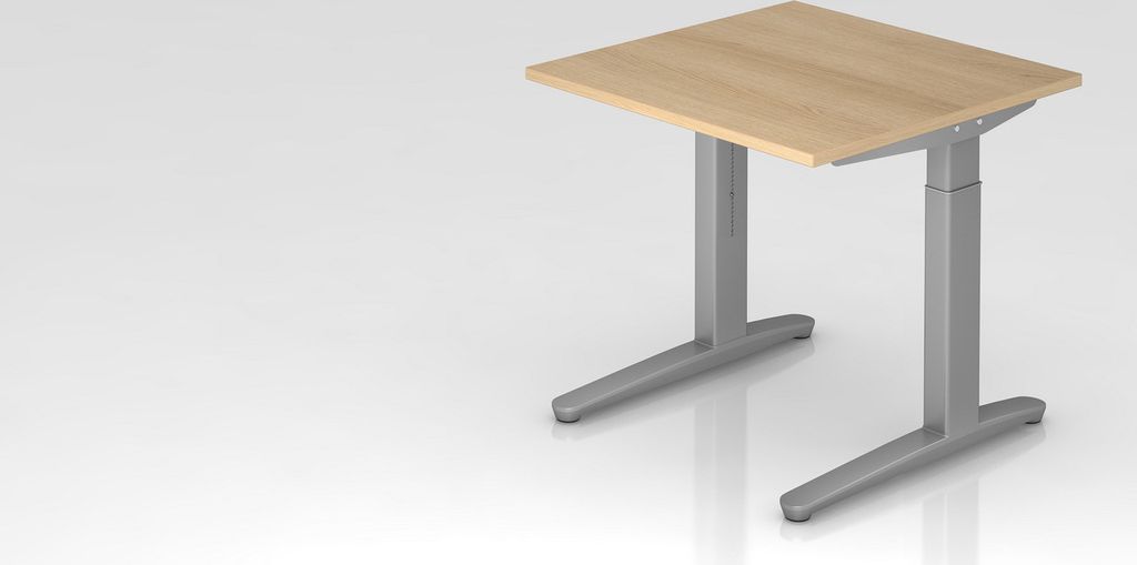 Schreibtisch Mika | Eiche | Silber Gestell | BxT 80x80cm | Arbeitshöhe 65-85cm | höhenjustierbar, 1cm Raster | C-Fuß-Gestell | Rechteckform