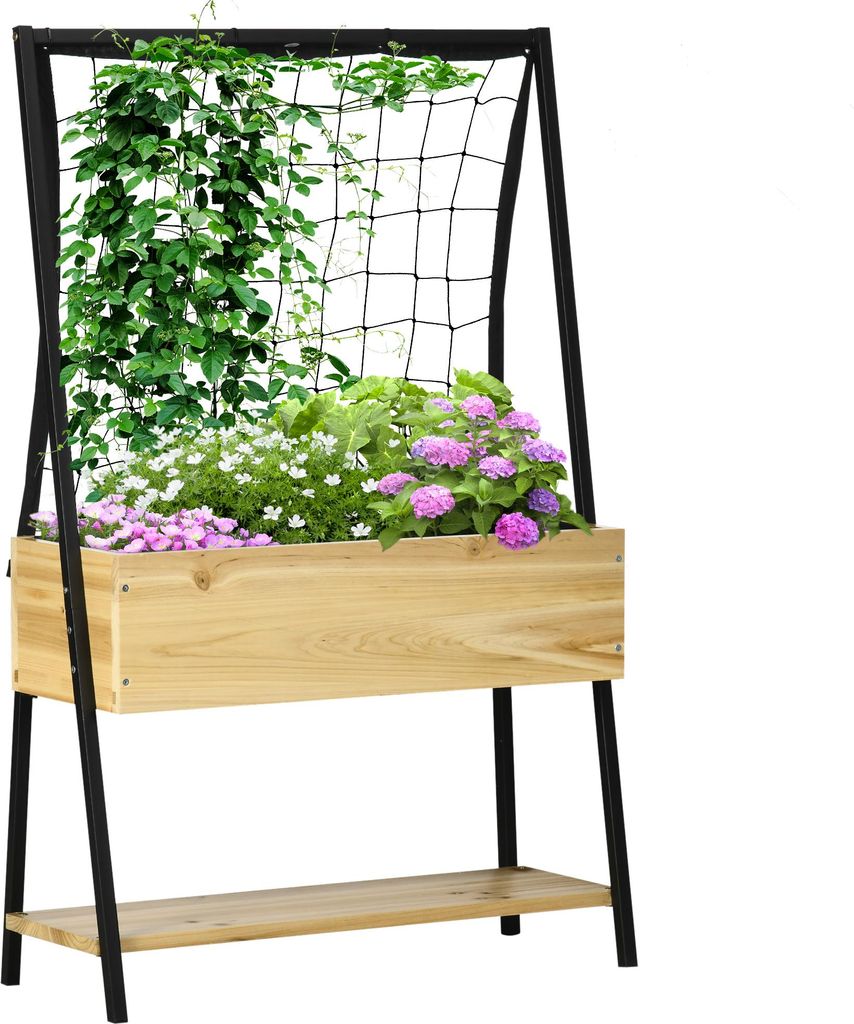 Industrie-Design Hochbeet mit Regal, Vlies-Innenverkleidung, wetterfest 80x30x125cm - Pflanzkasten für Garten & Balkon