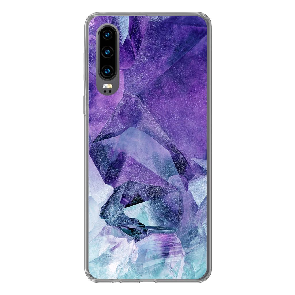 MuchoWow Handyhülle Schutzhülle Hülle für Huawei P30 Mineralien - Naturstein - Kristalle Silikon Softcase Handy Hülle - Kartenbesitzer