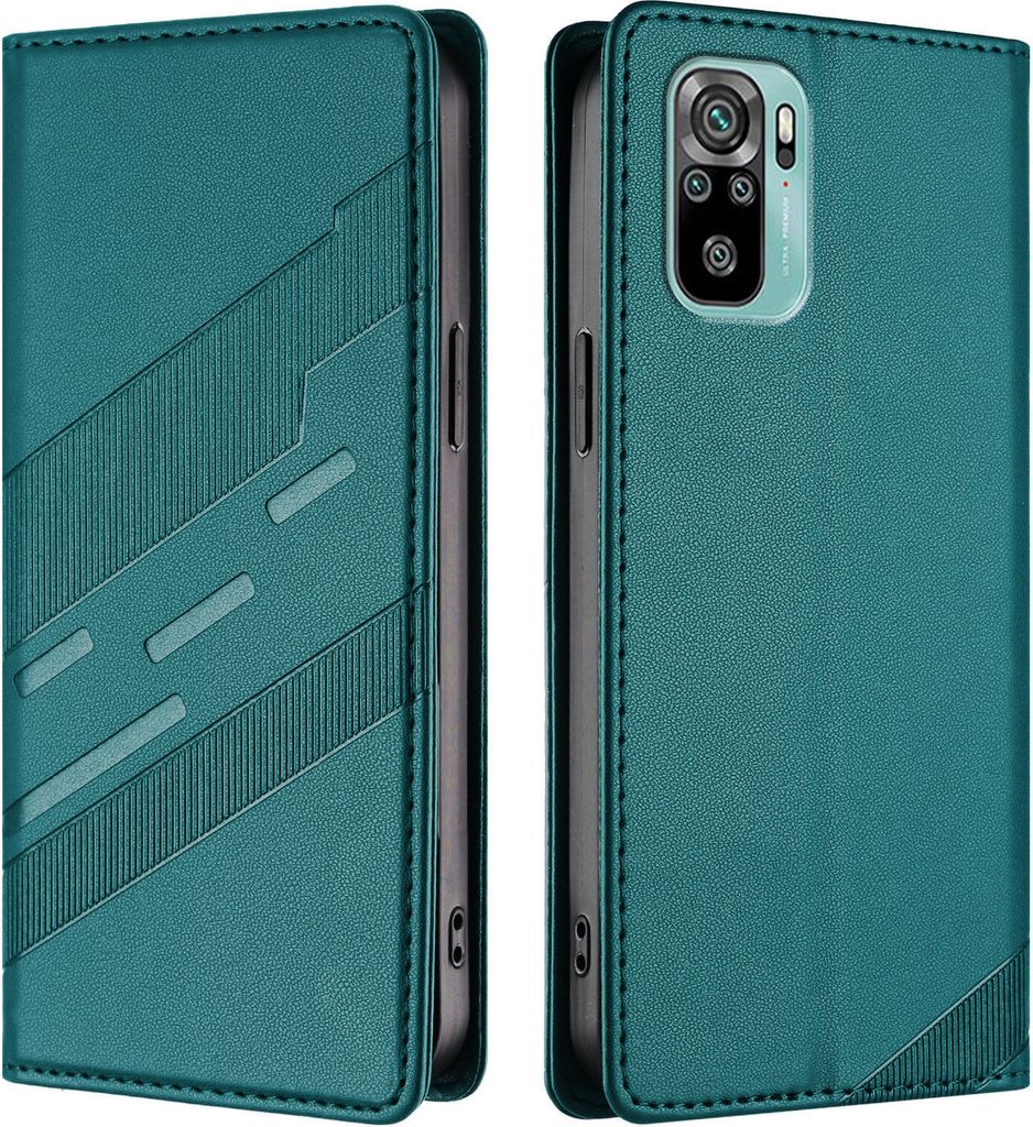 Hülle für Xiaomi Redmi Note 10s/Note 10 4G, Kunstleder Brieftaschen Handyhülle mit Kartenfach und Standfunktion Grün