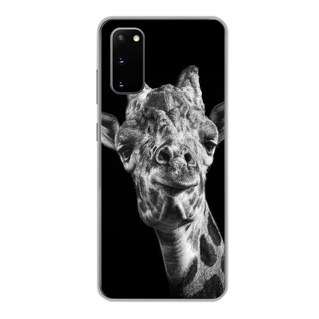 MuchoWow Handyhülle Schutzhülle Hülle für Samsung Galaxy S20 Giraffe - Tier - Schwarz - Weiß Silikon Softcase Handy Hülle - Bild