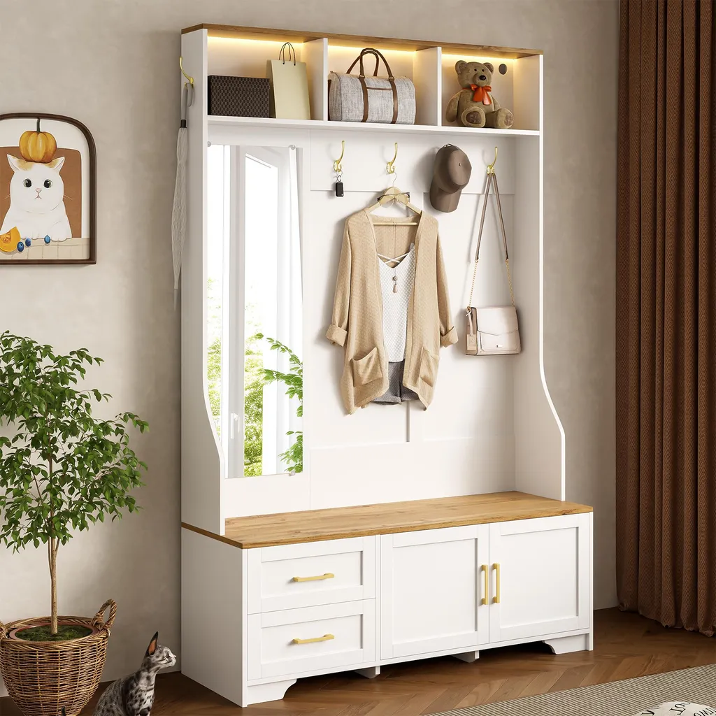 Vestiaire d'entrée Merax 120x40x187 cm avec éclairage LED et miroir