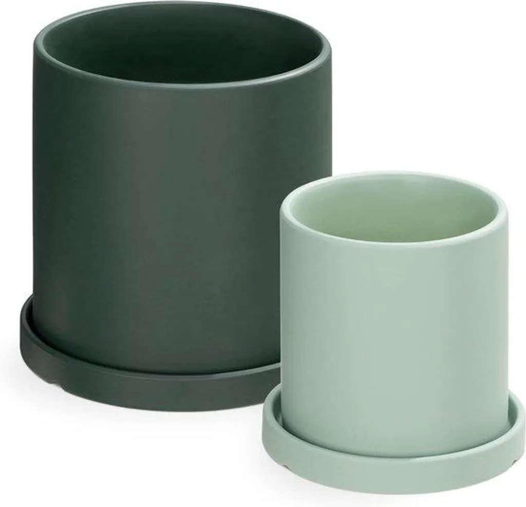 Duo de cache-pots design en céramique verte - Pots de fleurs décoratifs