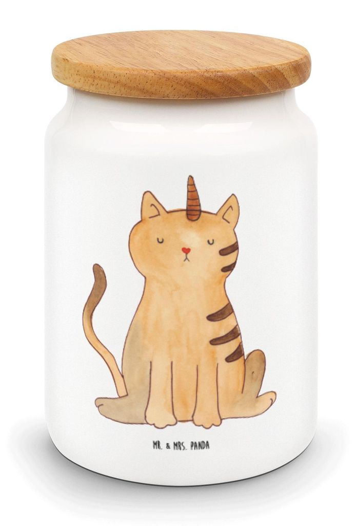 Mr. & Mrs. Panda Dose Einhorn Katze - Weiß - Geschenk, Regenbogen, Unicorn, Vorratsbehälter, behälter, Teedose, Glitzer, tee, Einhornkatze, Keks...