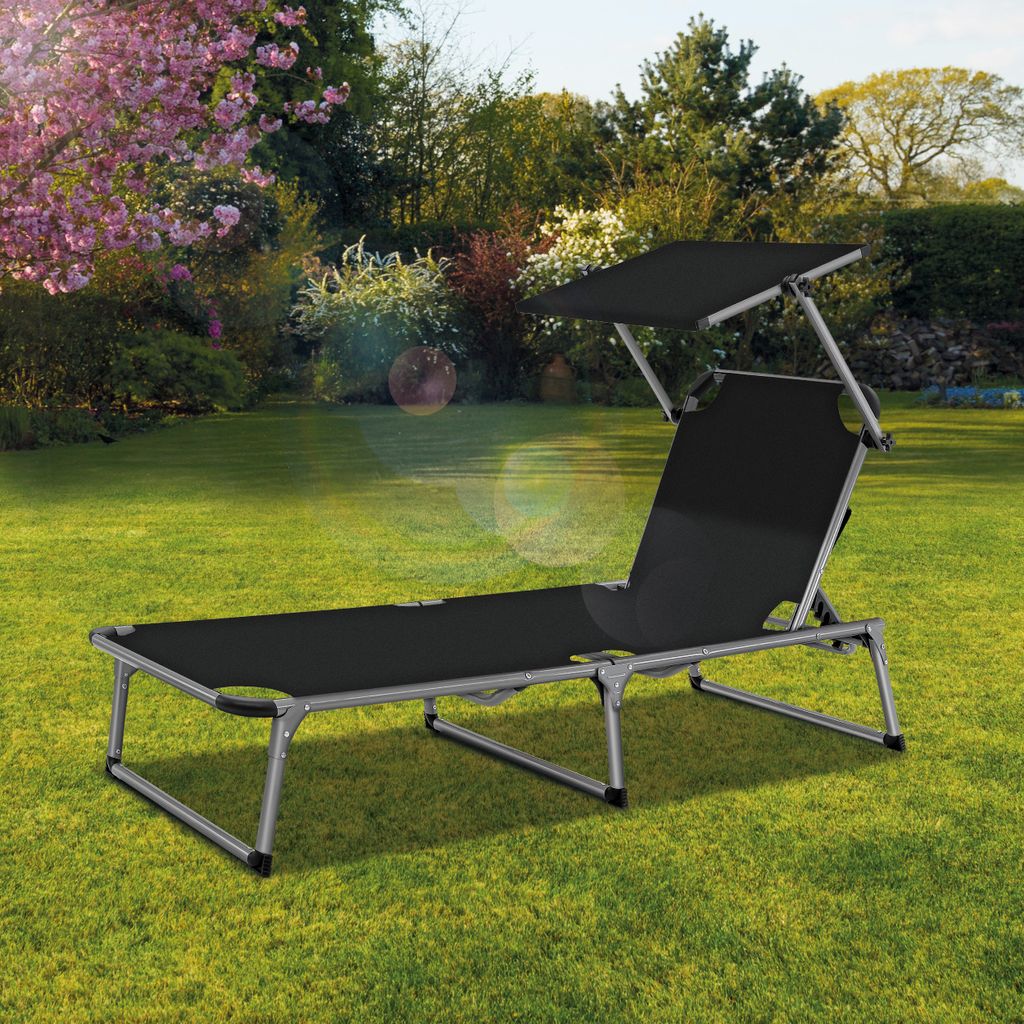 tillvex® Sonnenliege mit Dach schwarz | Gartenliege Produktbild 7