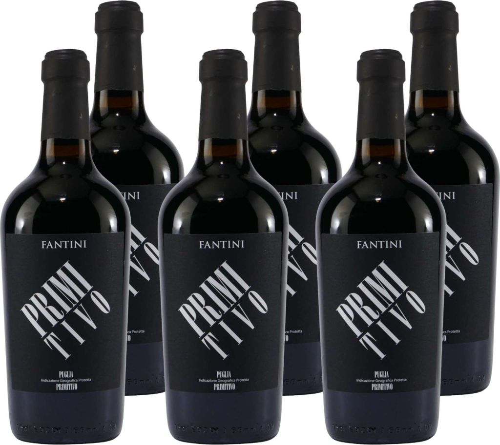 Six bottles of red wine are arranged in two rows.