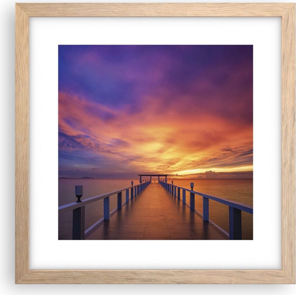 Gerahmtes Poster - Rahmen in heller Eiche - Himmel die Farben Pier - 30x30 cm - Wand Bild - Wanddeko - Wandbilder - Wandposter - Bilderrahmen - Bil...