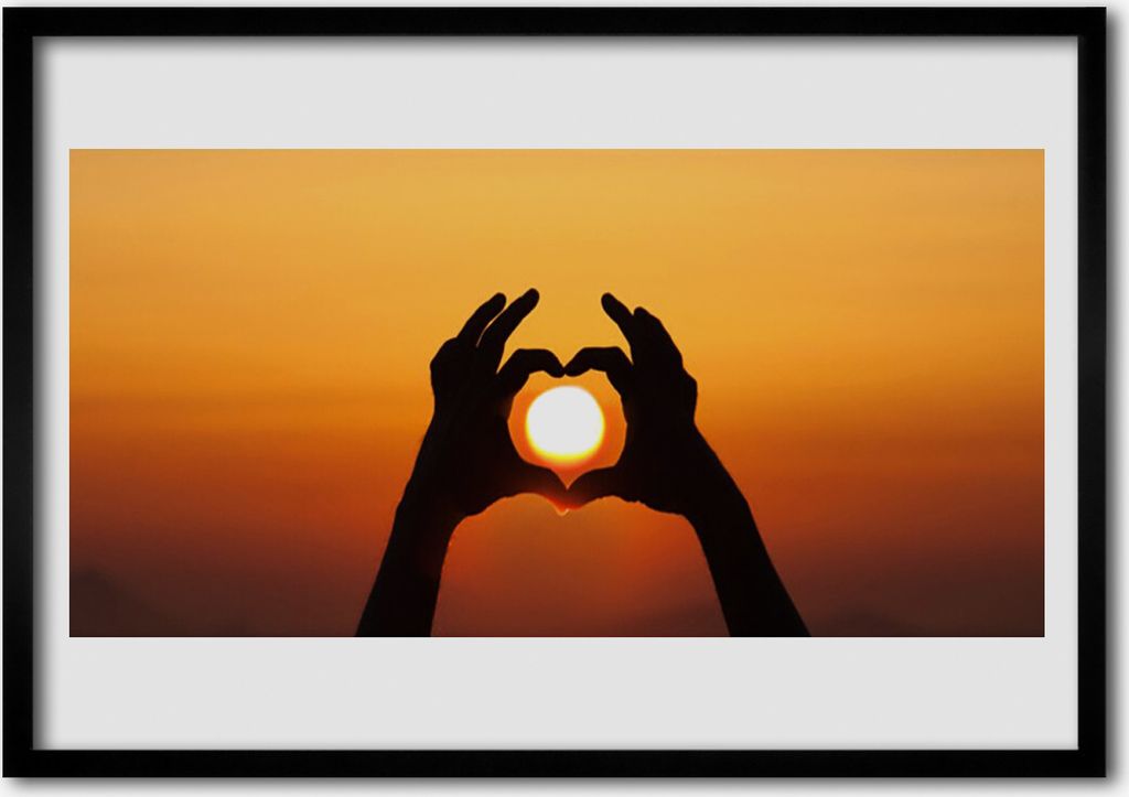 Bild 100x70 MDF-Rahmen Wandkunst Hände Herz-Liebe Sonne