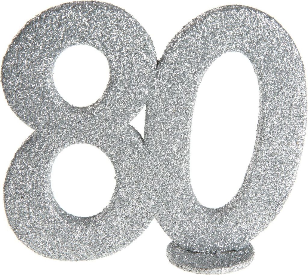 XXL Tischdeko Zahl 80 Geburtstag Silber Glitzer 1 Stück