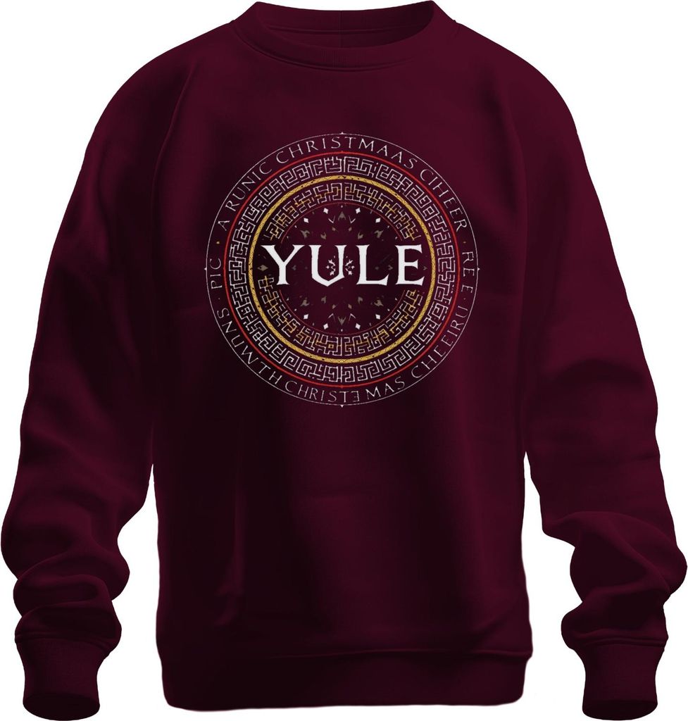 YULE Runen Weihnachtsgeschenk Wikinger Nordisch Mandala Gothic Uni Sweatshirt Pullover, Burgundy, L