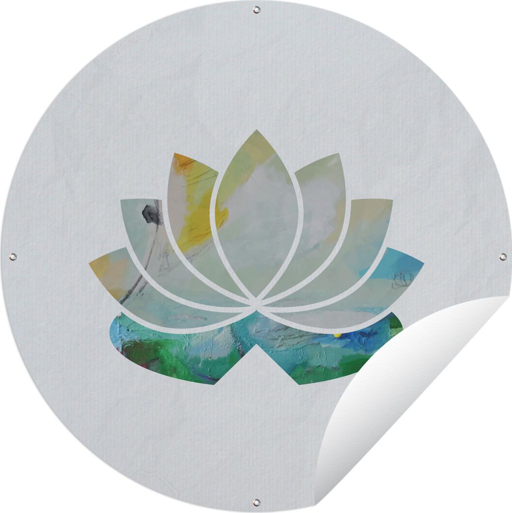 MuchoWow Gartenposter Outdoor-Poster Rund Illustration einer Lotusblume mit Acrylfarbe Ø 150 cm Gartendeko Rundes Poster draußen