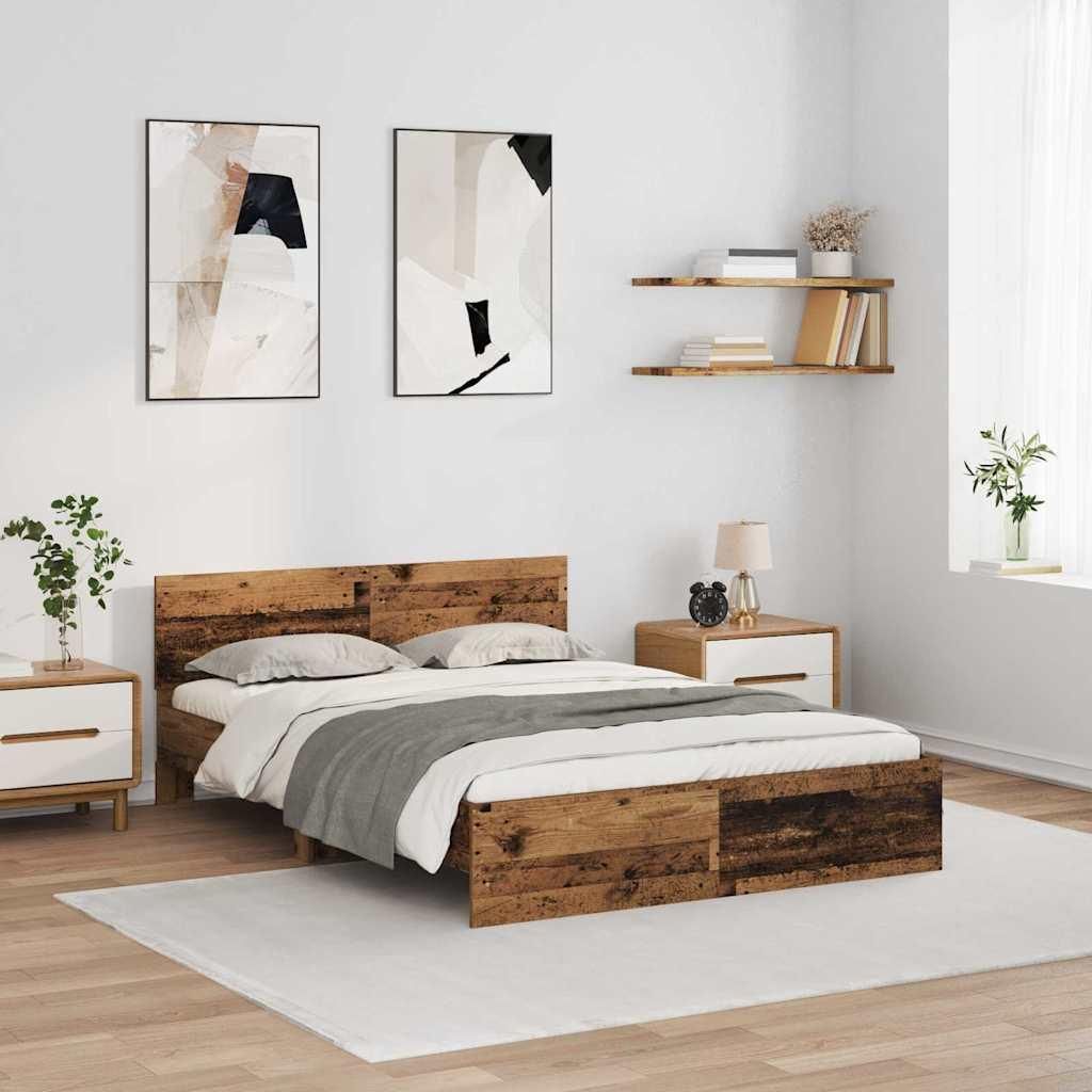 Maison Exclusive - Bettrahmen mit Kopfteil Altholz 140 x 200 cm Holzwerkstoff