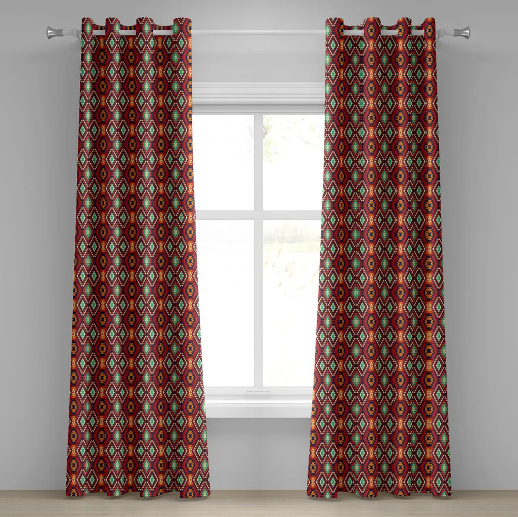Rideau à œillets pour salon et chambre motif triangle aztèque
