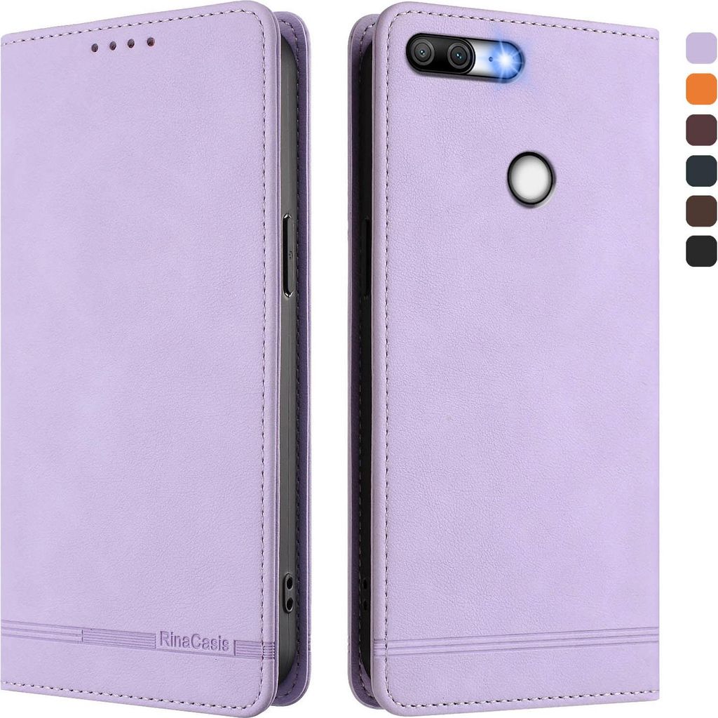 Hülle für Honor 9 Lite, Retro Kunstleder Ständer Klapphülle mit Kartenfächer und Magnetische Violett