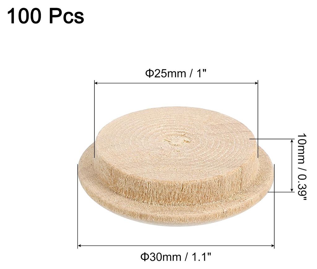 Holzlochstopfen, 100 Stš¹ck 30x25mm Abdeckkappen fš¹r Bohrl?cher Runde Kopf Hartholz Schraubenabdeckung Schraubenlochstopfen fš¹r M?bel Tisch...