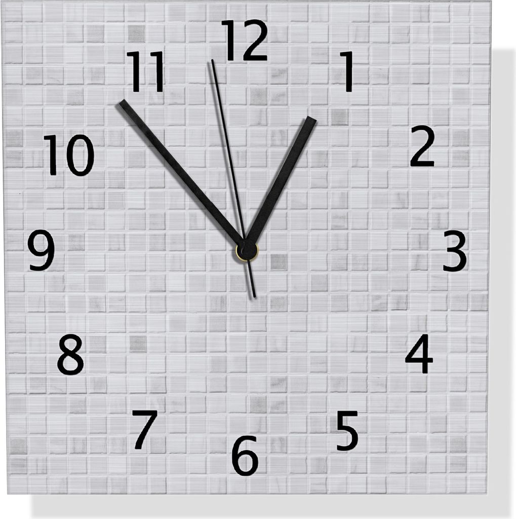 Wallario Design Wanduhr Fliesen im Bad weiß-grau aus Aluverbund, Größe 30 x 30 cm