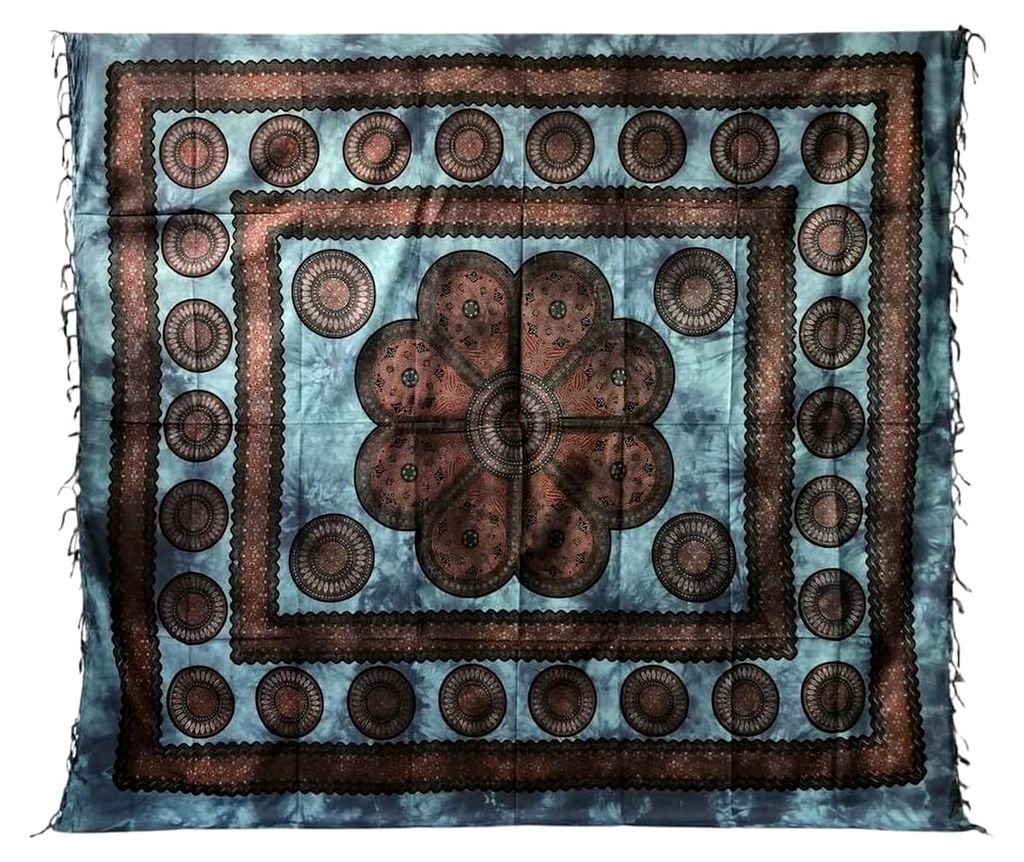 Poseidon Überwurf, groß, 220 x 240 cm, 100 % Baumwolle, Batikdesign (blau)