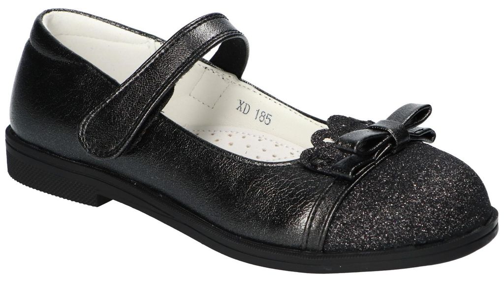 American Club XD185, Mädchen Ballerinas Klettverschluss Leder-Einlegesohle bequem, Schwarz 33