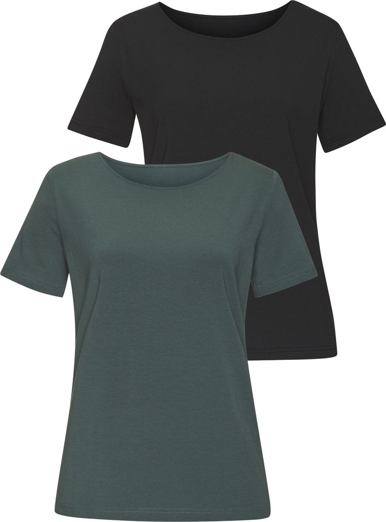 LASCANA T-Shirt eukalyptus, schwarz Größe 32/34