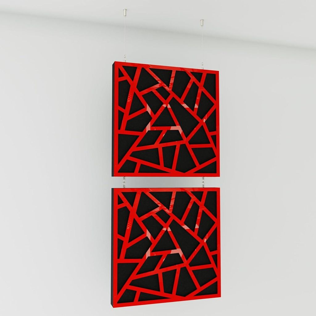2er-Pack—Dekorative Akustik-Hängepaneele |100x50cm | Hängende Raumteiler | Modulare schallabsorbierende Paneele |SKYROSS | Rot glänzender Kuns...