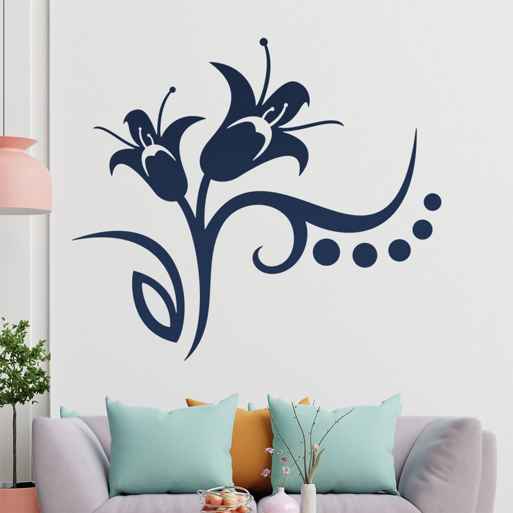 Blume - Linien Punkte Wandtattoo in 6 Größen - Wandaufkleber Wall Sticker - Dekoration, Küche, Wohnzimmer, Schlafzimmer, Badezimmer