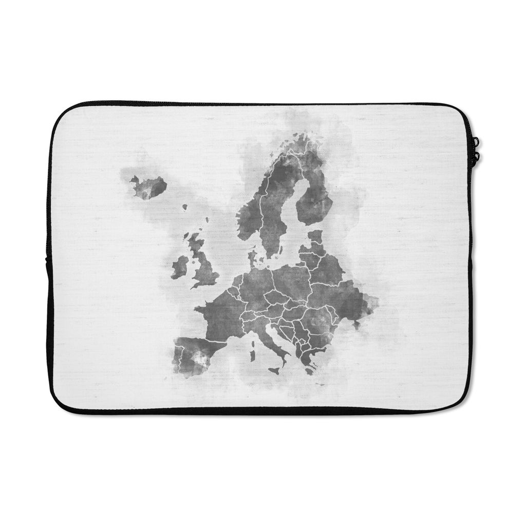 MuchoWow Laptop Hülle 13 Zoll Europakarte mit einem gewebten Muster auf dem Hintergrund - schwarz und weiß Laptoptasche - Laptophülle - Sleeve...