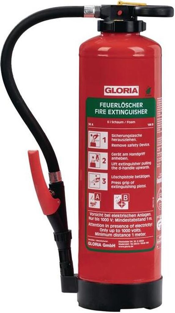 Gloria Schaumfeuerlöscher 6 l Aufladegerät,Brandklasse A 34 A 144 B,mit Wandhalter