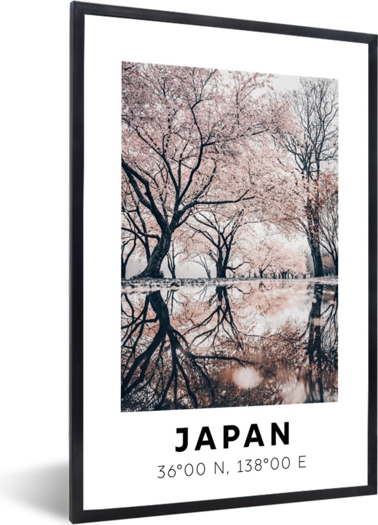 MuchoWow Gerahmtes Poster Japan - Blüten - Bäume 20x30 cm - Poster mit Schwarzem Bilderrahmen Wandposter Rahmen Foto Bilder - Drucken - Bilder ...
