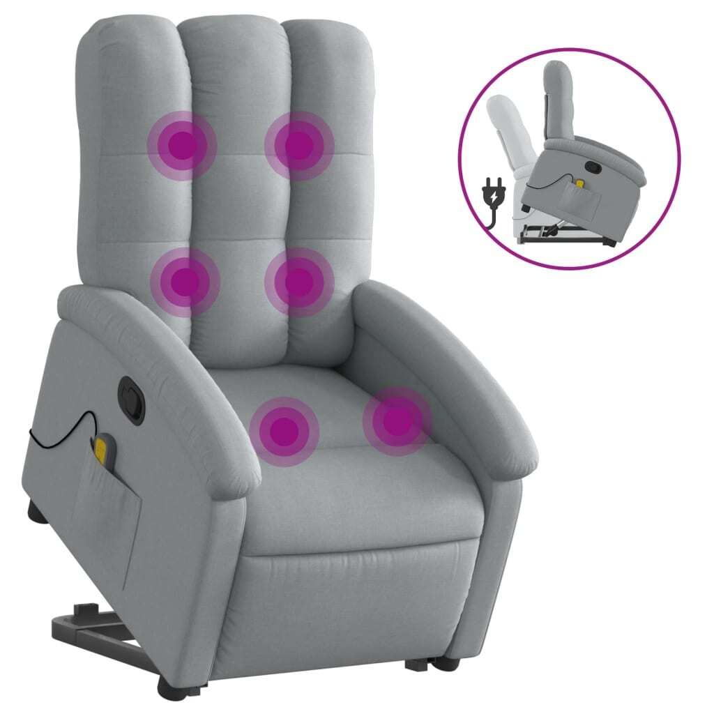 vidaXL Fauteuil de massage avec releveur Gris clair Tissu Image du produit 