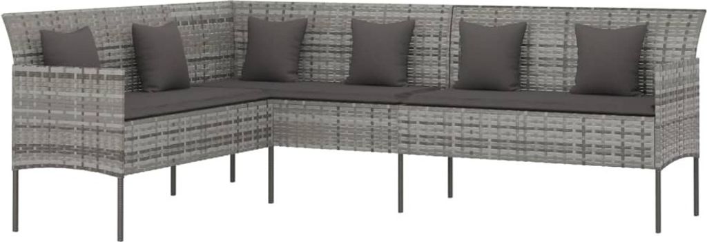 vidaXL Gartensofa in L-Form mit Kissen Grau Poly Rattan
