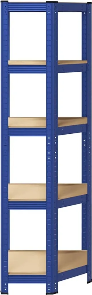 Meuble de rangement d'angle 5 tablettes Bleu Acier et Bois Composite - 5