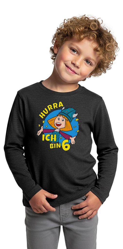 Spreadshirt Wickie Und Die Starken Männer 6. Geburtstag Kinder Premium Langarmshirt, 98/104 (2 Jahre), Anthrazit meliert