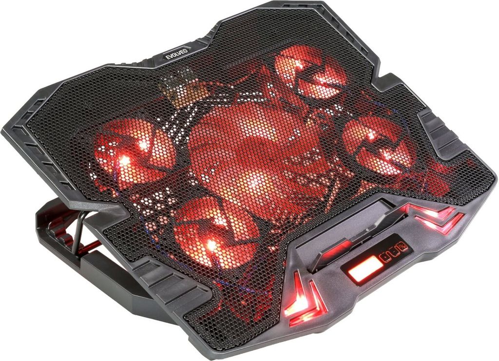 EVOLVEO Ania 5R, Kühlständer für Laptop, rote Hintergrundbeleuchtung, verstellbar, reg.rpm, Display