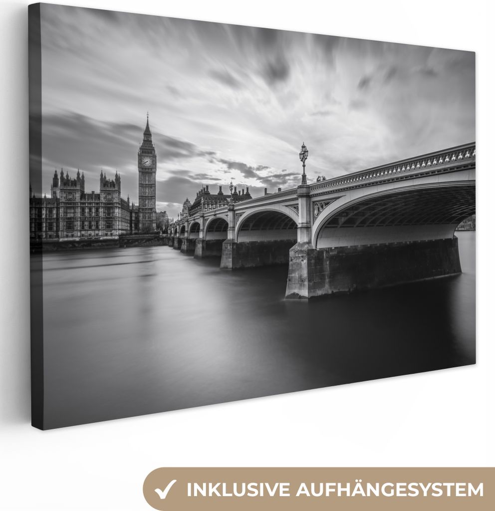 OneMillionCanvasses - Leinwandbilder - 140x90 cm, Brücke - Architektur - England - Schwarz und weiß, Wandbilder Kunstdruck Wanddekoration - Fot...