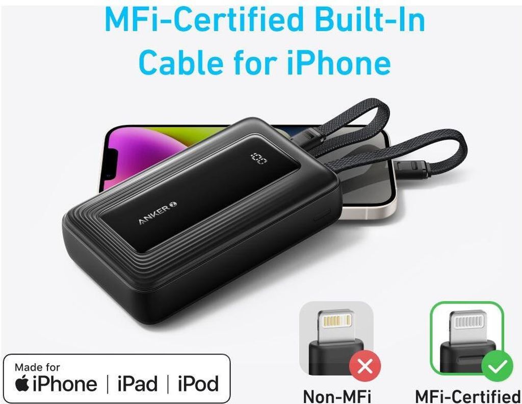 Anker Power Bank 20000mAh 30W Kabel USB-C+L Czarny