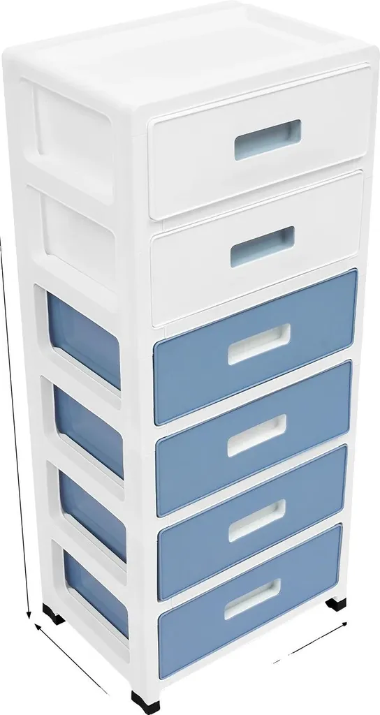 Meuble de rangement bleu avec 6 étagères modulables et gain de place