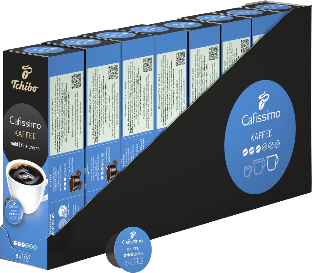 Tchibo Cafissimo Vorratsbox Kaffee Filterkaffee mild Kaffeekapseln, 80 Stück – 8x10 Kapseln (Kaffee, mild mit sanften Röstaromen), nachhaltig &...