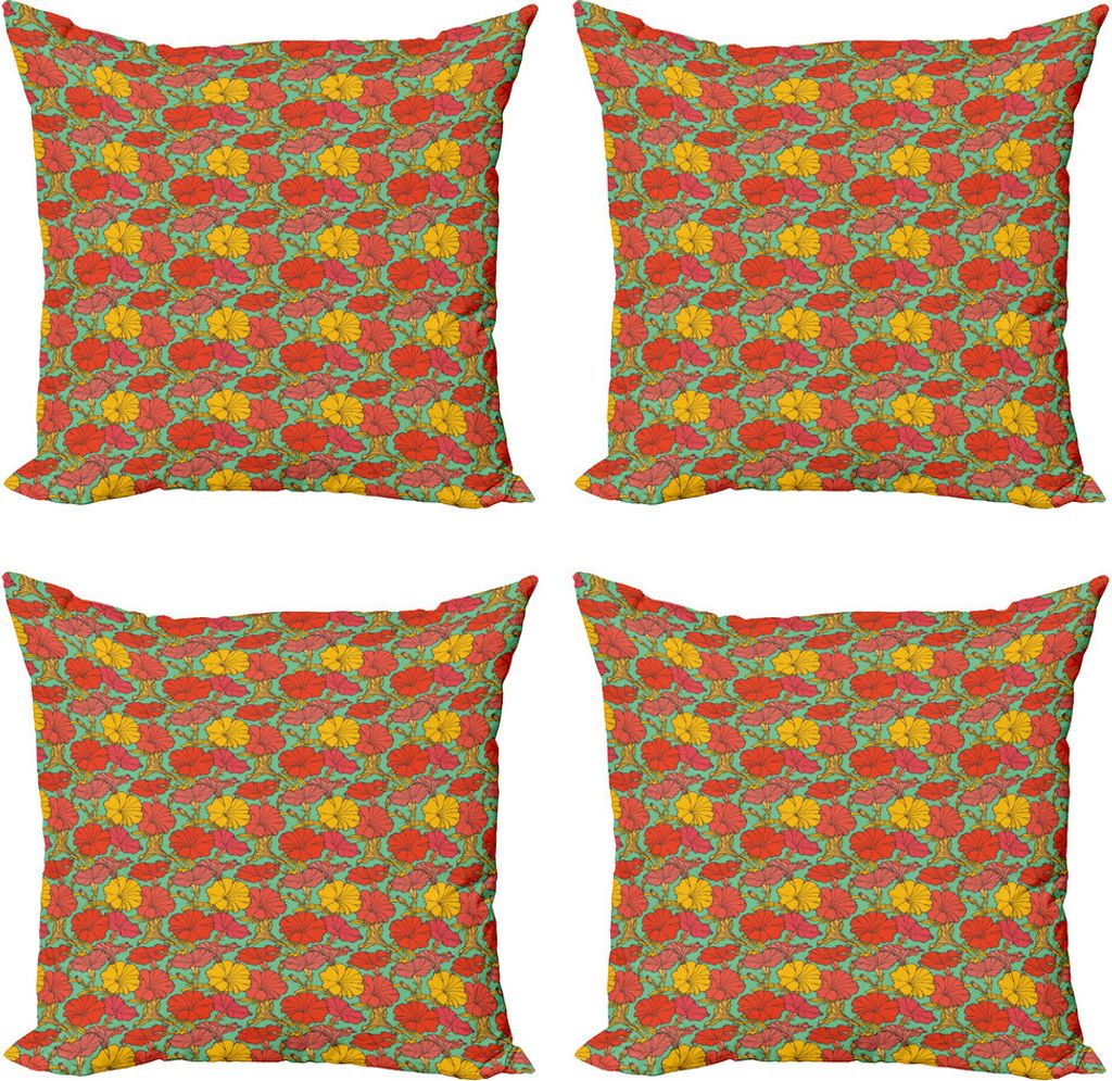 ABAKUHAUS Garten-Kunst Kissenbezug Set (4 Stück), Botanik Sketch Flora, Moderner Doppelseitiger Digitaldruck, 40 cm x 40 cm, Mehrfarbig