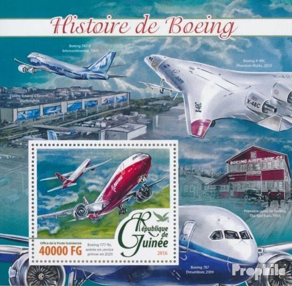 Briefmarken Guinea 2016 Mi Block 2637 (kompl. Ausgabe) postfrisch Boeing-Geschichte