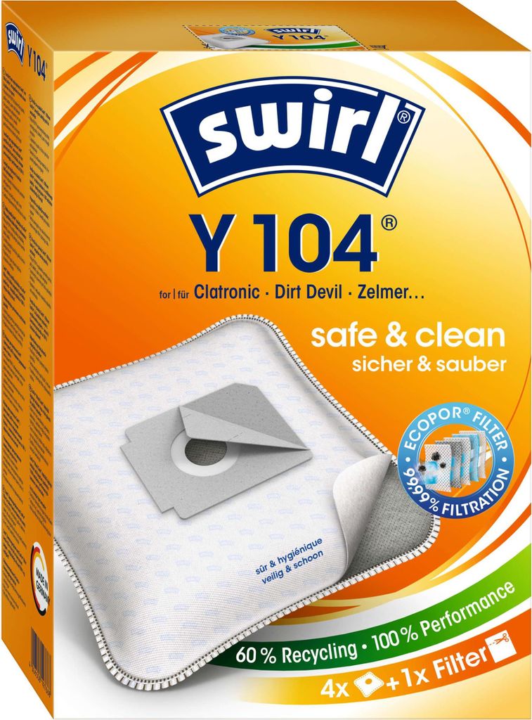 Swirl Y 104 Staubsaugerbeutel Staubbeutel safe & clean für Clatronic (1er Pack)