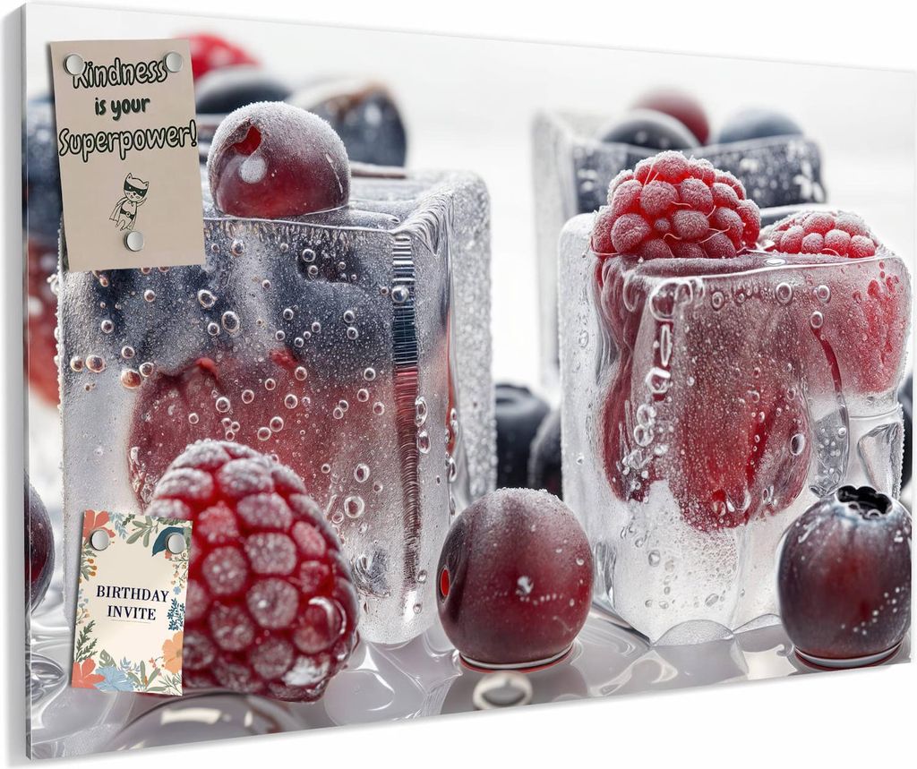 Magnettafel 90x60cm magnetisch & beschreibbar Metall-Board - Gefrorene Beeren