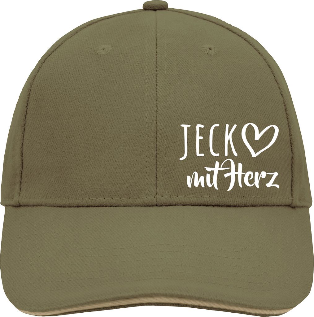 Huuraa Cappy Mütze Jeck mit Herz Olive/Beige Baumwolle 6-Panel Kappe Geschenkidee