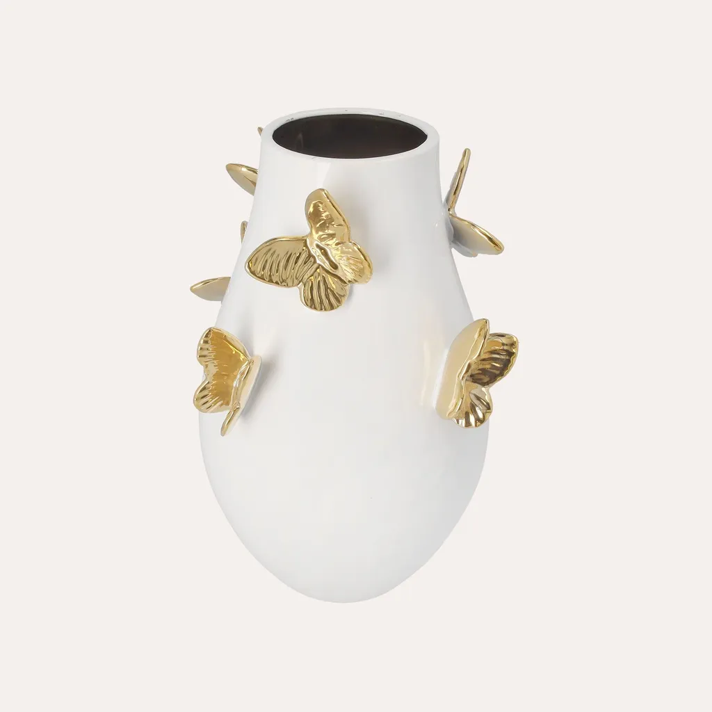 Vase blanc et or chic 34 cm : la solution pour un intérieur raffiné