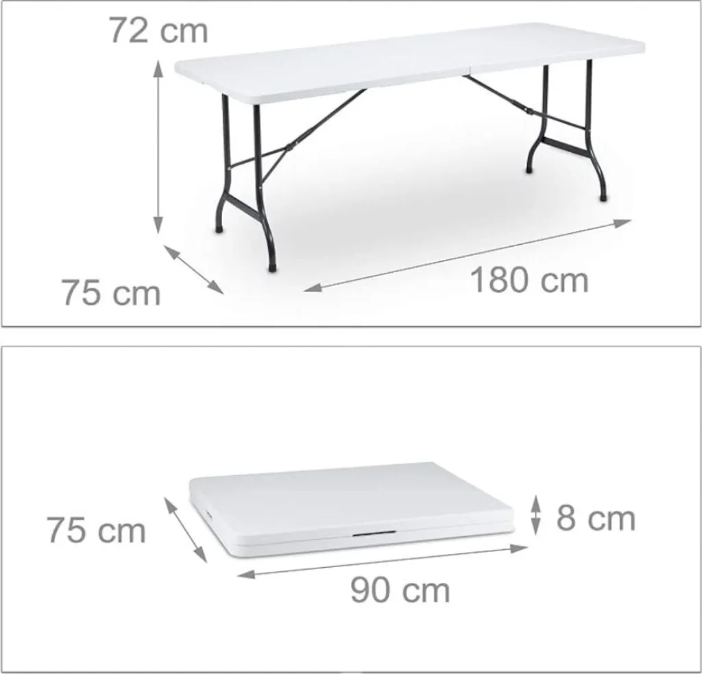 Table Pliante de Réception 180x75 cm avec 6 Poufs et Poignée de Transport