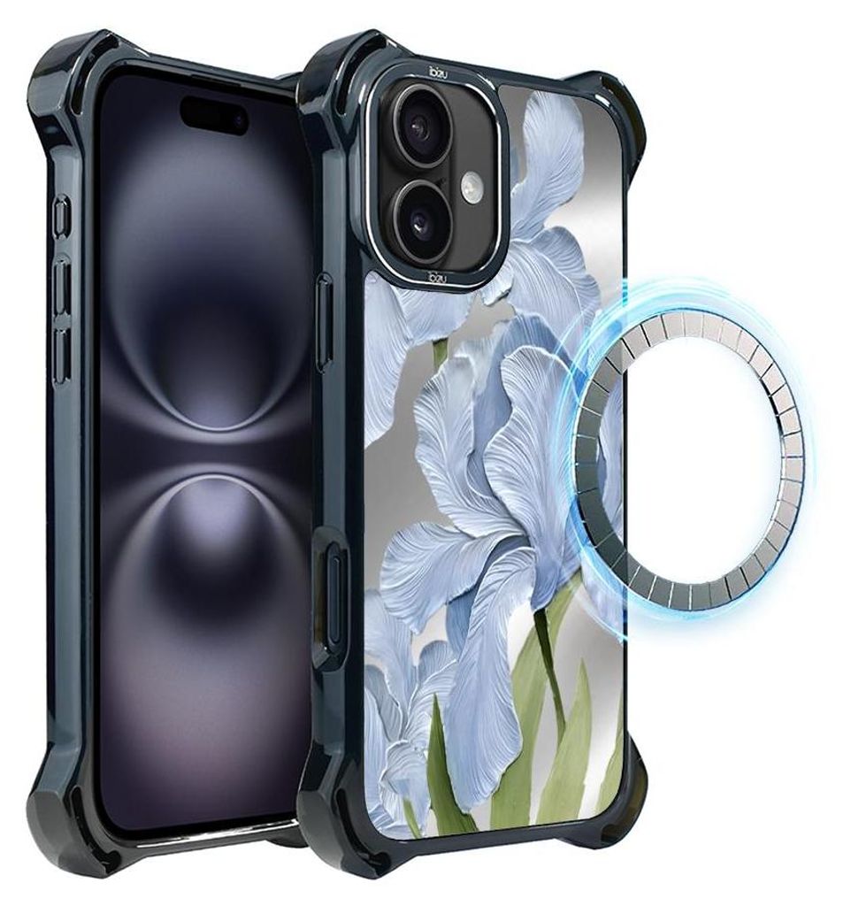 Schutzhülle für das iPhone 16 Plus, MagSafe-kompatibel, verstärkte Ecken, schwarz, Blaue Iris