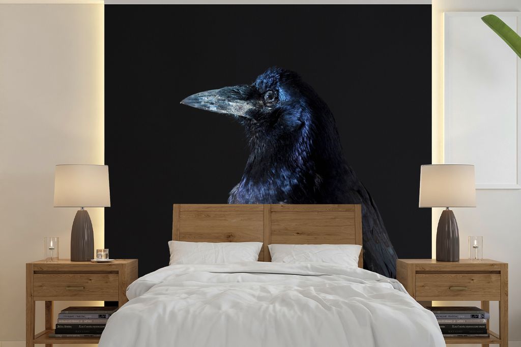 MuchoWow Fototapete für Wohnzimmer oder Schlafzimmer Wandtapete Vinyl Motivtapete Vogel - Tiere - Schwarz - 220x220 cm - Tapeten