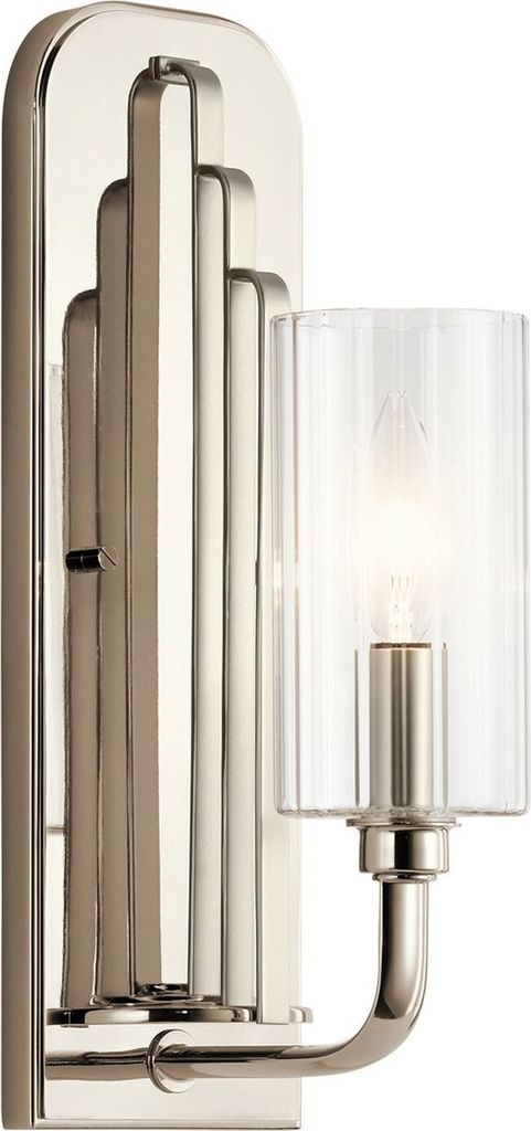 Wandlampe Glas Metall E14 H: 35,5 cm Nickel poliert Jugendstil Wandleuchte