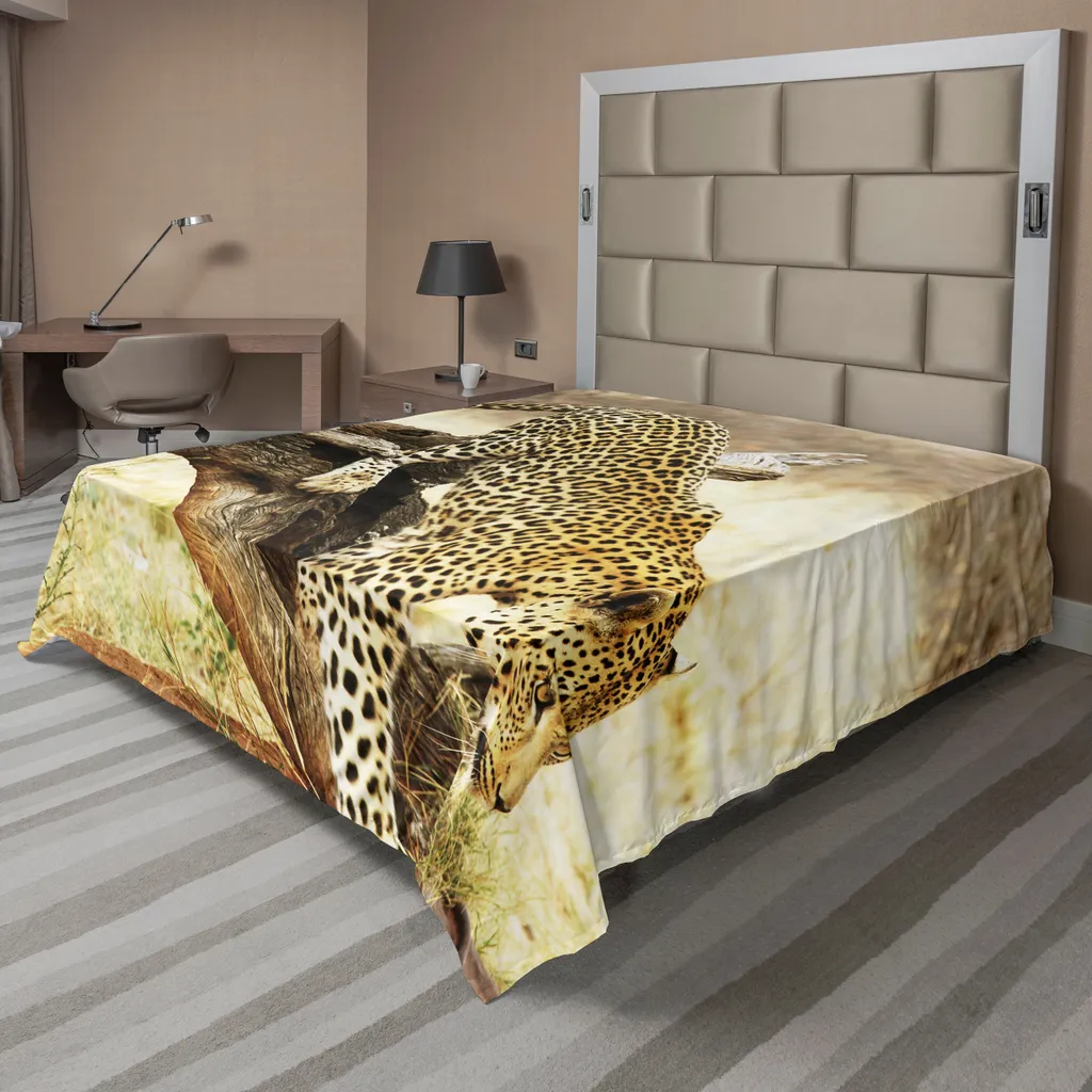 Drap de lit Safari Léopard Anti-froissement et Doux 244 x 205 cm Jaune